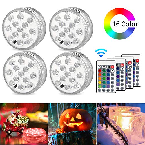 AODOOR Unterwasser Licht, RGB Multi Farbwechsel wasserdichte LED Leuchten für Vase Base Party,Weihnachten,Schwimmbad, Halloween, Weihnachten - 4 Stück